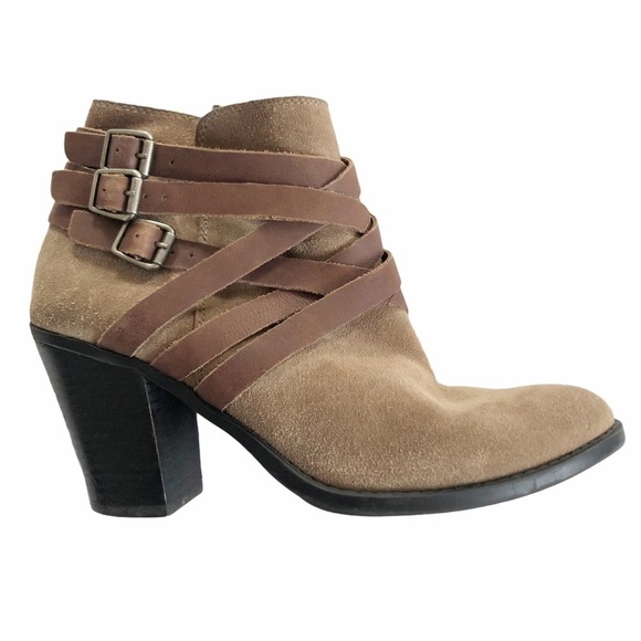 Lucky Brand "Elwood" Tan Suede Belted Booties - Picture 6 of 11